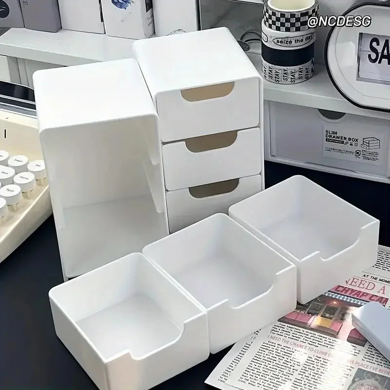 3-Tier Cosmetic Storage Organizer | Plastic Drawer Box | Jewelry and Office Supply Organizer