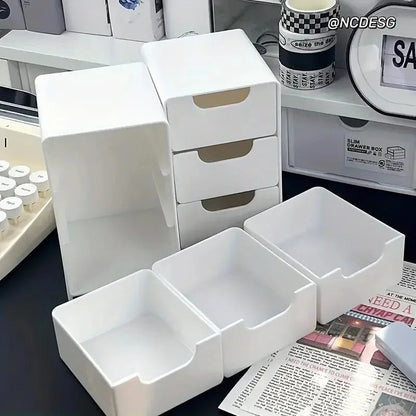 3-Tier Cosmetic Storage Organizer | Plastic Drawer Box | Jewelry and Office Supply Organizer