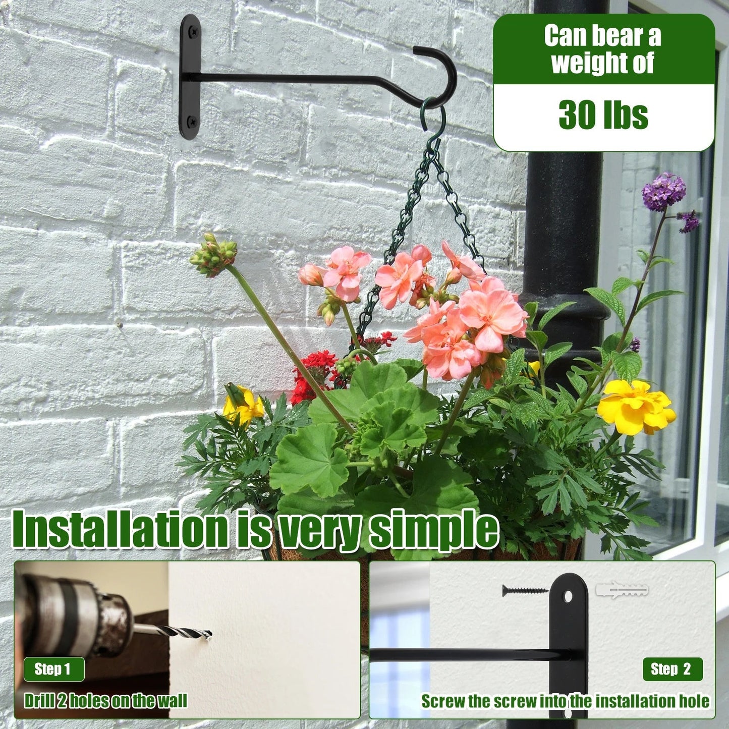 Wall-Mounted Plant Hooks | 15 cm Black Iron | Set of 4, Holds up to 10 kg