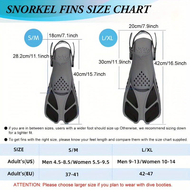 Snorkel and Swim Fins with Adjustable Straps, Open Heel & Compact Design - Ideal for Travel and Water Sports