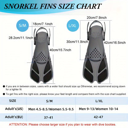 Snorkel and Swim Fins with Adjustable Straps, Open Heel & Compact Design - Ideal for Travel and Water Sports