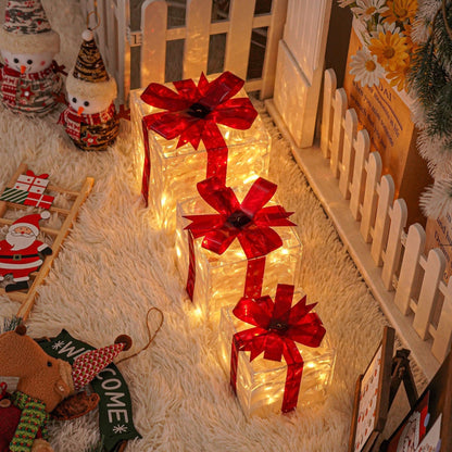 Illuminated Christmas Gift Boxes – Set of 3 LED Glow Boxes for Indoor & Outdoor
