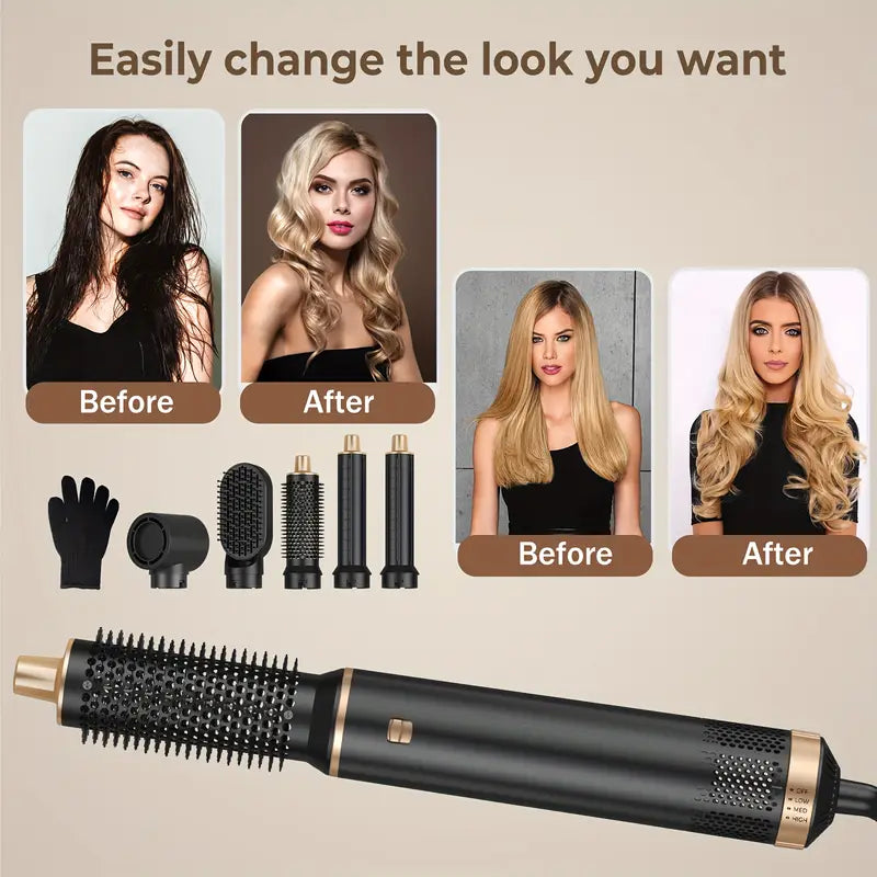 5-in-1 Hair Styling Kit - Hair Dryer, Curling Iron and Straightening Brush