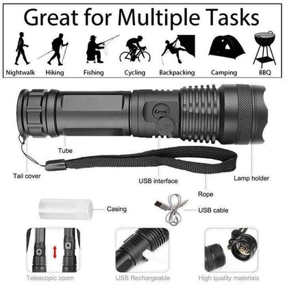 Rechargeable LED Flashlight with Zoom – High Lumen Output
