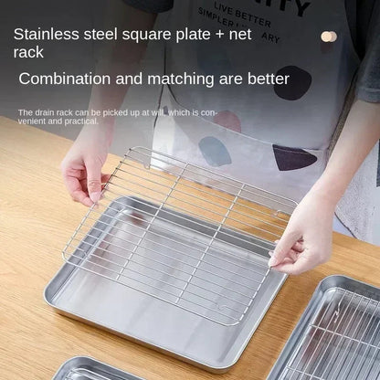 Stainless Steel Baking Tray with Wire Rack – Cake Baking, BBQ Pan, Oven Brownie Rack, Cooking, Roasting, and Grilling Tool