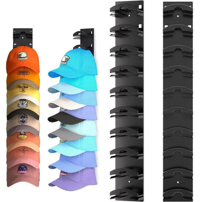 Stylish Cap Display Rack for Up to 10 Hats | No-Drill Adhesive Holder | Space-Saving Design | Sleek Black Finish