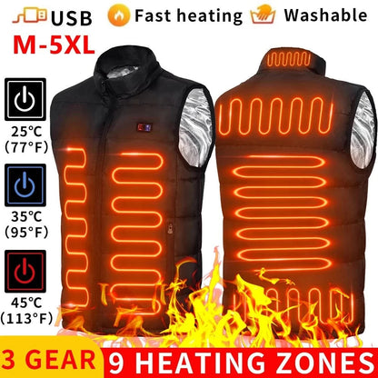 Heated Jacket with 9 Heating Zones | USB Thermal Coat for Men & Women | Graphene Heating Technology for Outdoor, Camping & Sports