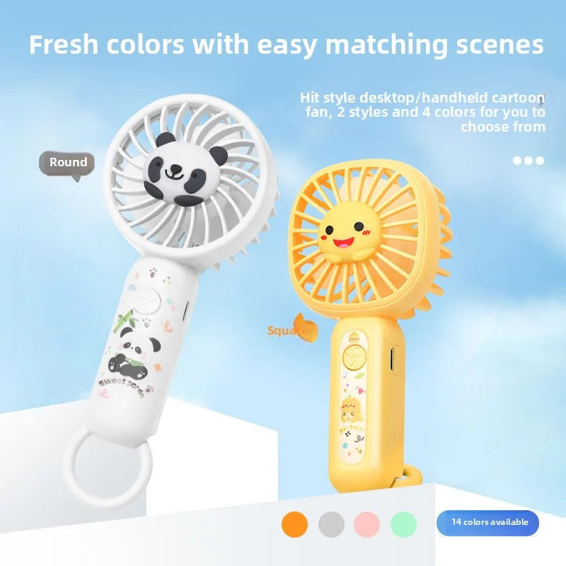 Portable Mini Fan – Rechargeable USB, Quiet Cartoon Design, Great Gift