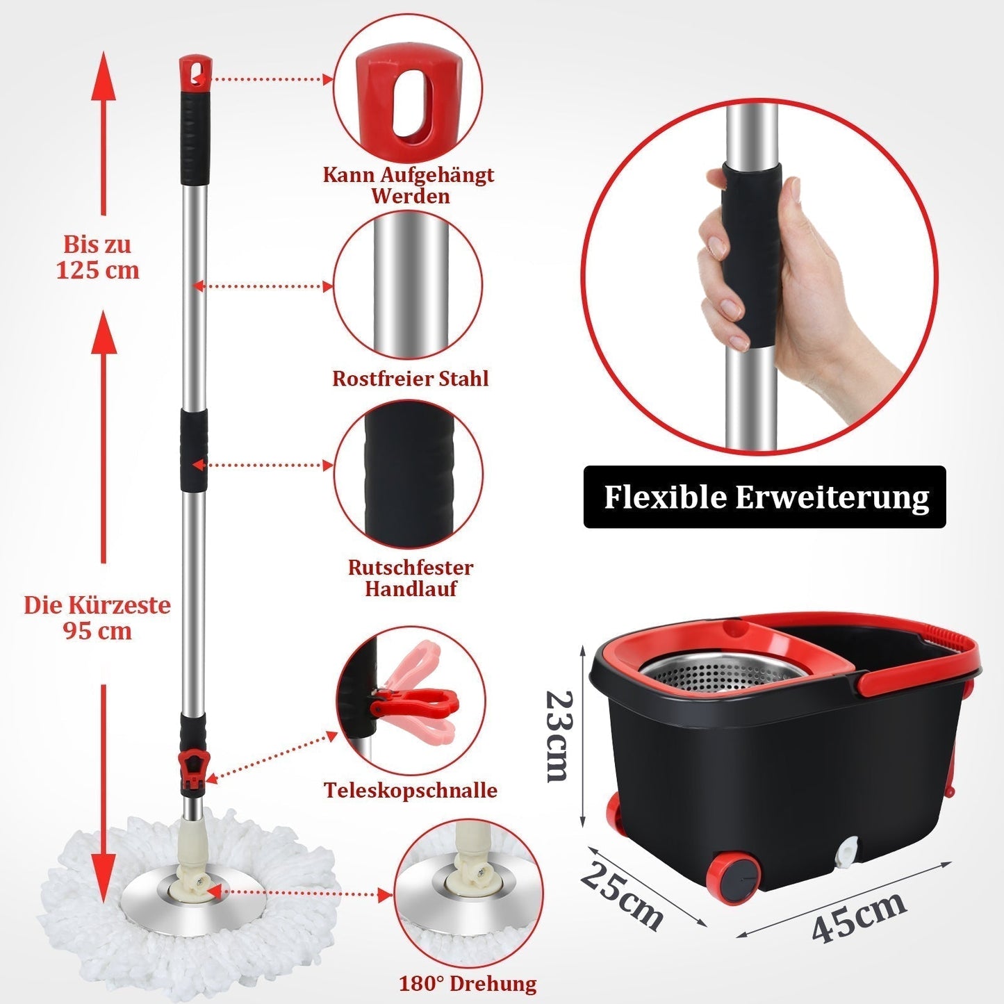 360° Floor Mop Set with Bucket | Dual-Zone Cleaning System