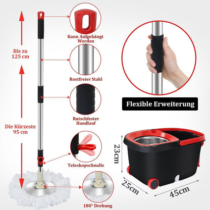 360° Floor Mop Set with Bucket | Dual-Zone Cleaning System