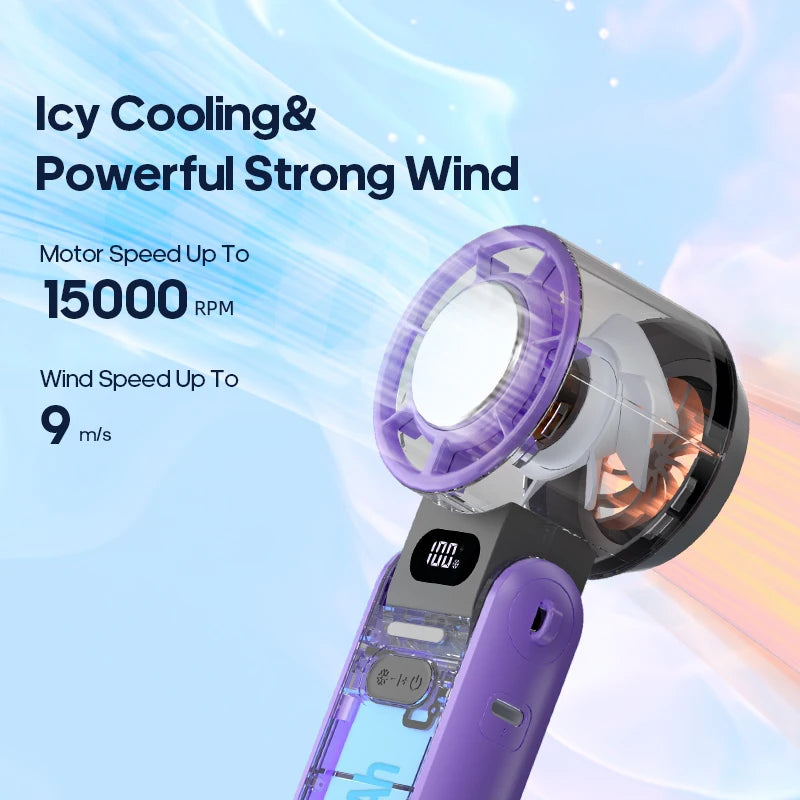 Mini Fan with 100 Speeds | 3600 mAh Rechargeable Battery | Foldable & Ice Cooling