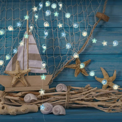 2m LED String Lights with Nautical Designs | 20 Lights | Sea Stars, Shells & Sea Creatures | Battery Operated Decoration for Kids’ Rooms, Birthdays & Weddings