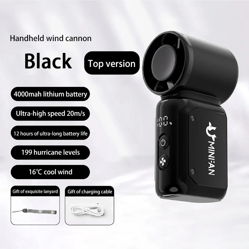Portable USB-C Handheld Fan with 199 Speed Settings and 4000mAh Battery
