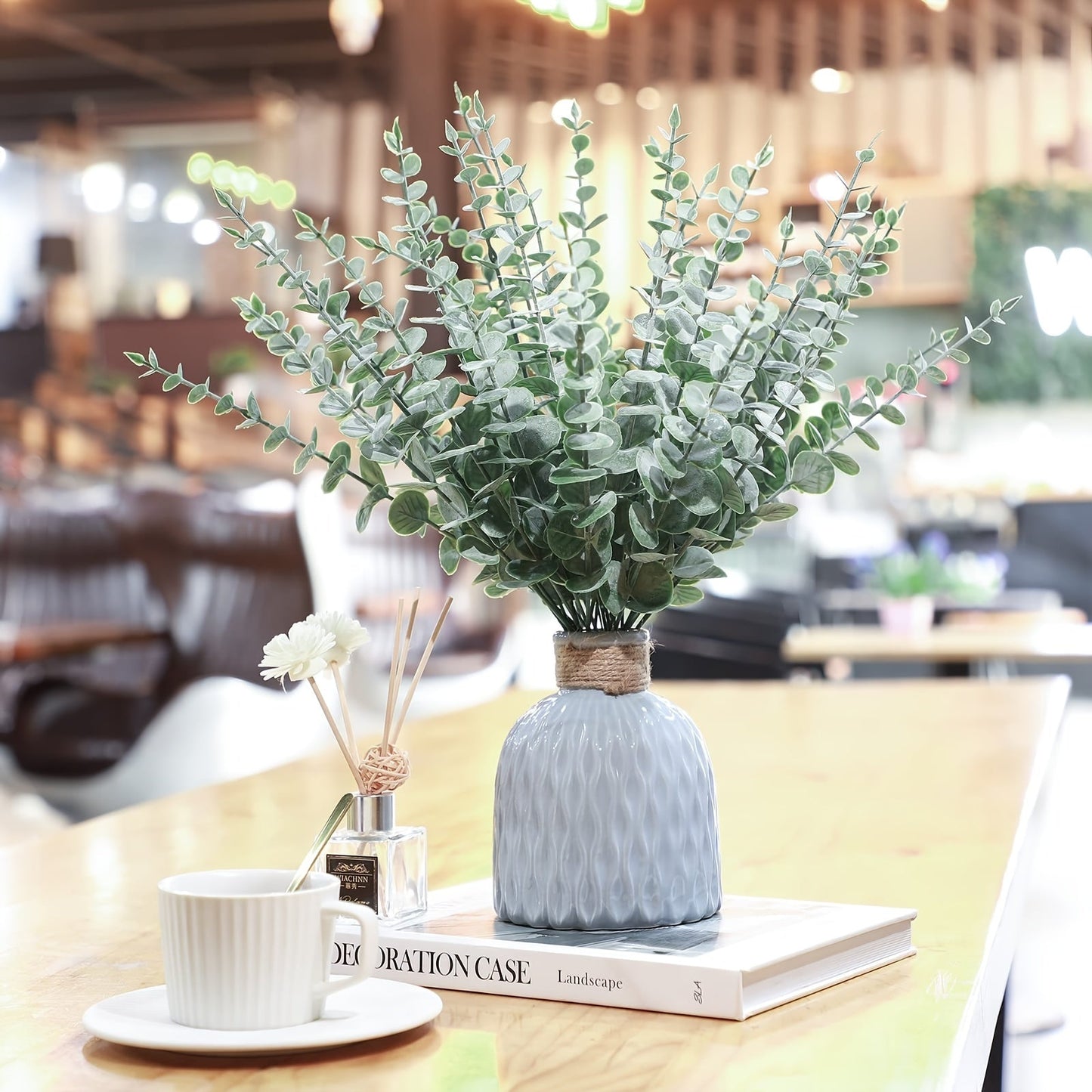 Artificial Eucalyptus Arrangement – Decorative Centerpiece for Get Well or Hanukkah