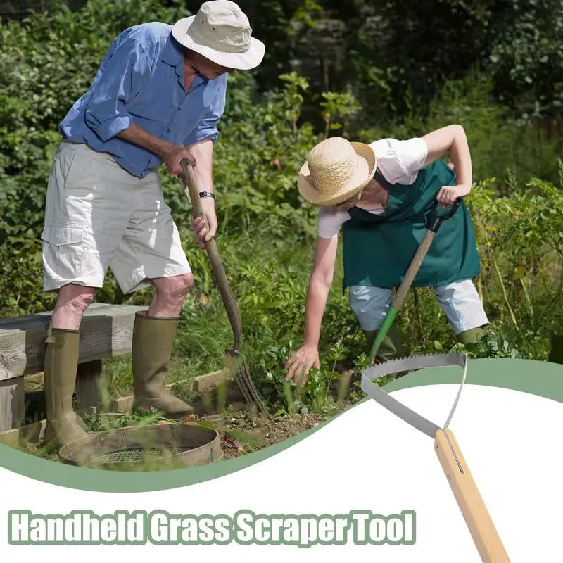 Garden Weeder Tool | Triangular Grass Scraper with Metal Blade and Wooden Handle 26.8 x 12 cm