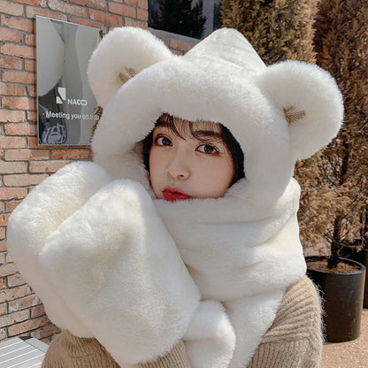 3-in-1 Winter Hat with Plush Bear Ears, Scarf & Gloves | Warm, Cozy & Stylish
