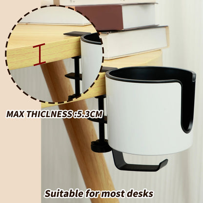 2-in-1 Desk Cup Holder with Adjustable Headphone Hook | 10 cm Diameter