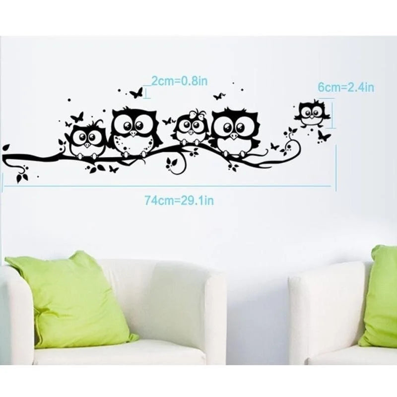 Removable PVC Wall Stickers - Owl and Tree Design for Kids, 55x25 cm