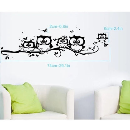 Removable PVC Wall Stickers - Owl and Tree Design for Kids, 55x25 cm