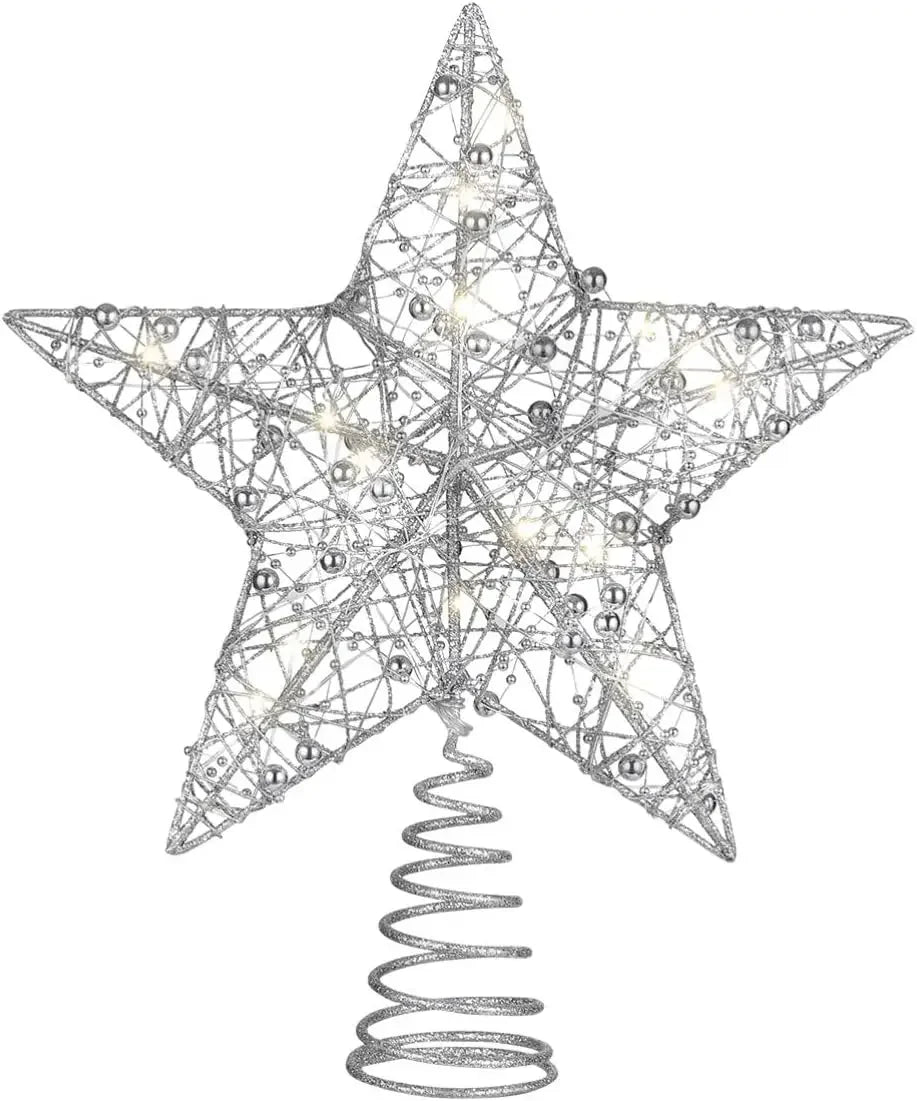 Christmas Star Tree Topper | Battery Operated LED Lights | Warm White | Metal Wire Frame