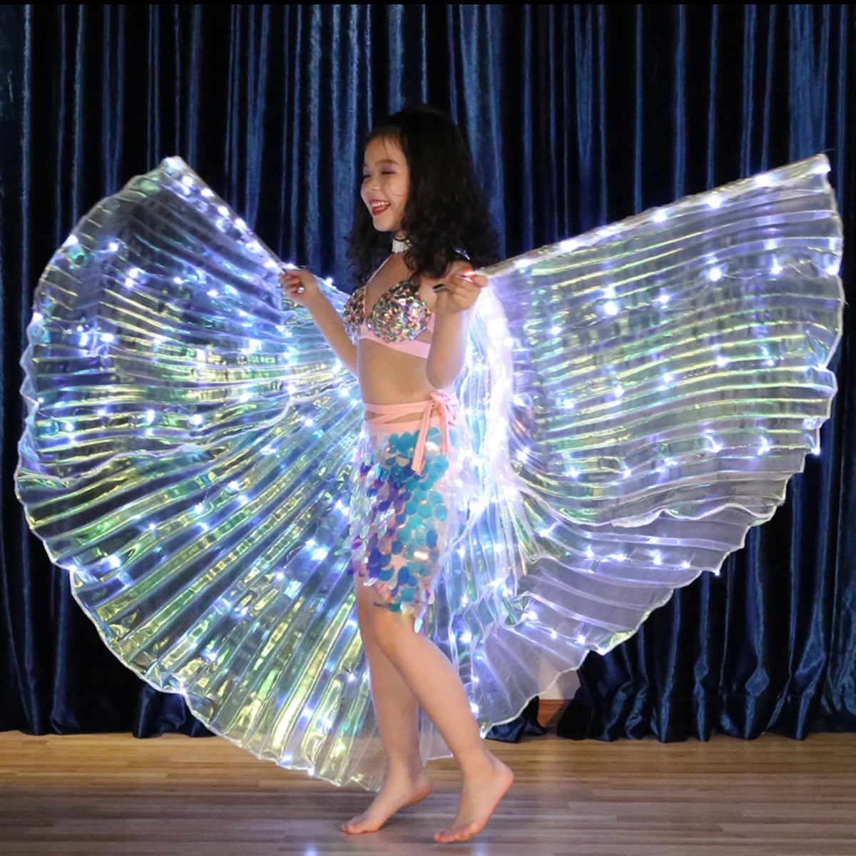 Illuminated Fairy Cloak with LED Wings | 140 cm / 110 cm | Includes Telescopic Rods & Switch | Perfect for Stage, Party & Performance