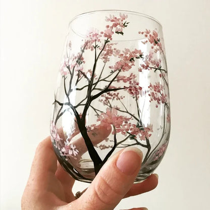 Hand-Painted Art Wine Glasses - Four Seasons Tree Design
