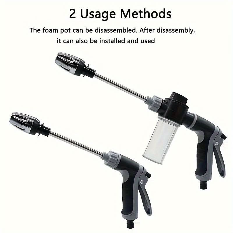 High-Pressure Garden Hose Nozzle with Foam Cannon and Extended Handle