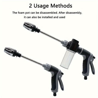 High-Pressure Garden Hose Nozzle with Foam Cannon and Extended Handle