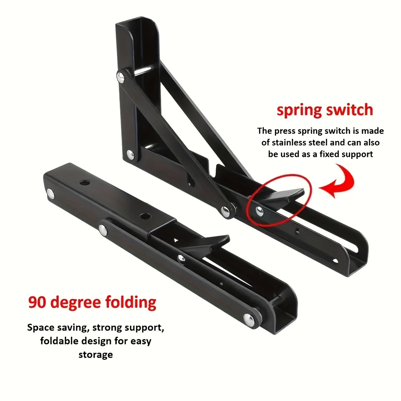 2-Piece Heavy-Duty Steel Folding Shelf Brackets – Adjustable Wall-Mounted L-Shaped Table Hinge with Screws
