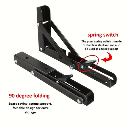 2-Piece Heavy-Duty Steel Folding Shelf Brackets – Adjustable Wall-Mounted L-Shaped Table Hinge with Screws