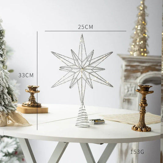 Christmas Star Tree Topper | LED Lights | Battery Operated | Gold Hollow Star with 3D Effect