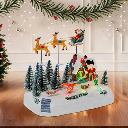 Animated Christmas Village with Santa in Sleigh | LED Lights & Music | Snowy Scene with Reindeer & Christmas Tree