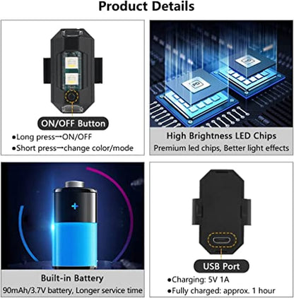 LED Strobe Lights for Airplanes in 7 Colours with USB Charger