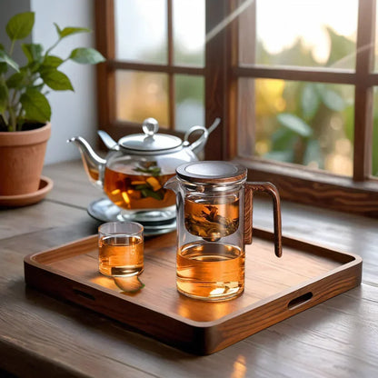 Chic Brew - Stylish Glass Teapot with Wooden Handle & Strainer