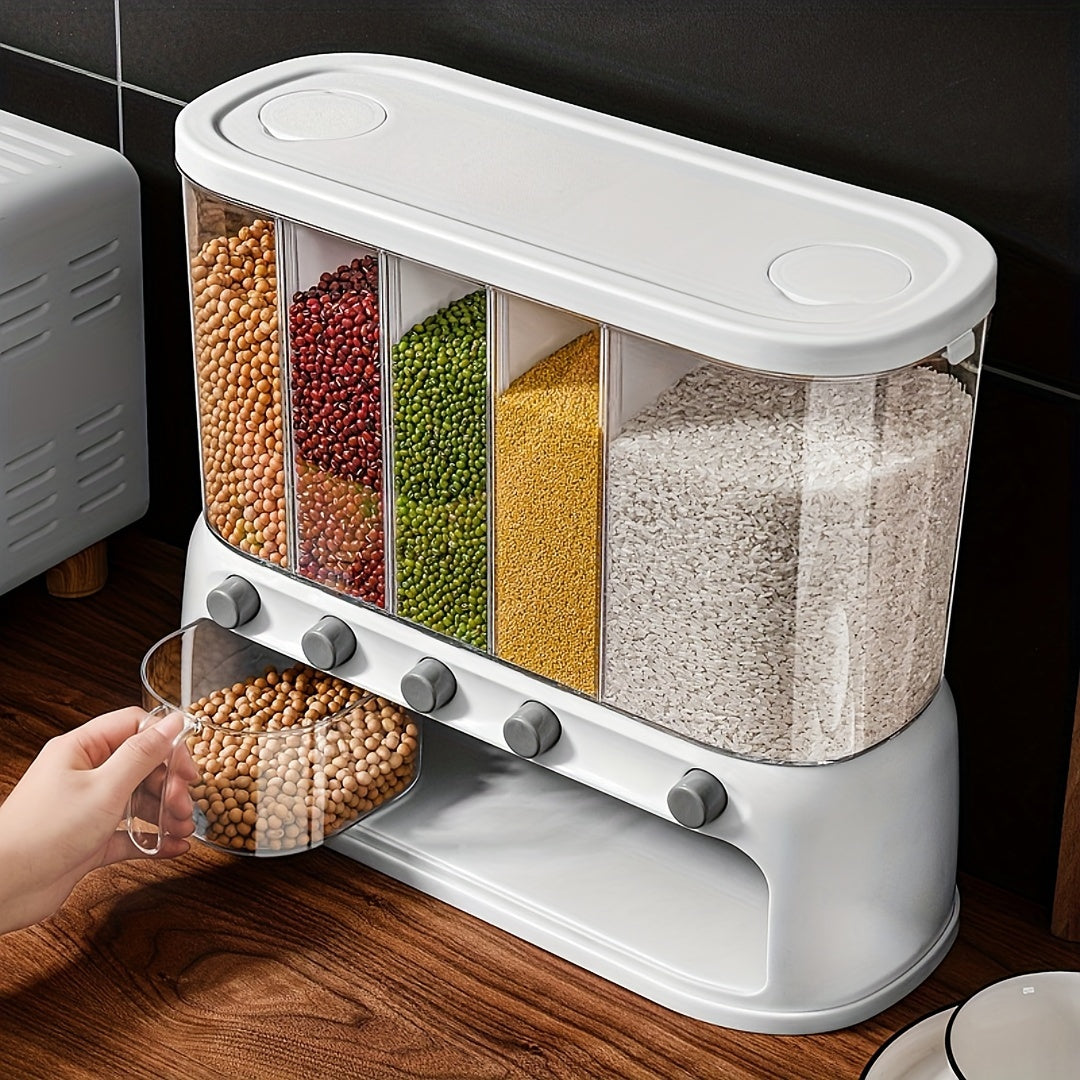 Multi-Compartment Dry Food Dispenser for Grains and Rice - Airtight Storage
