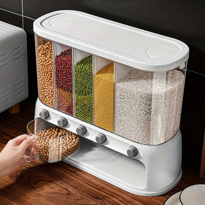 Multi-Compartment Dry Food Dispenser for Grains and Rice - Airtight Storage