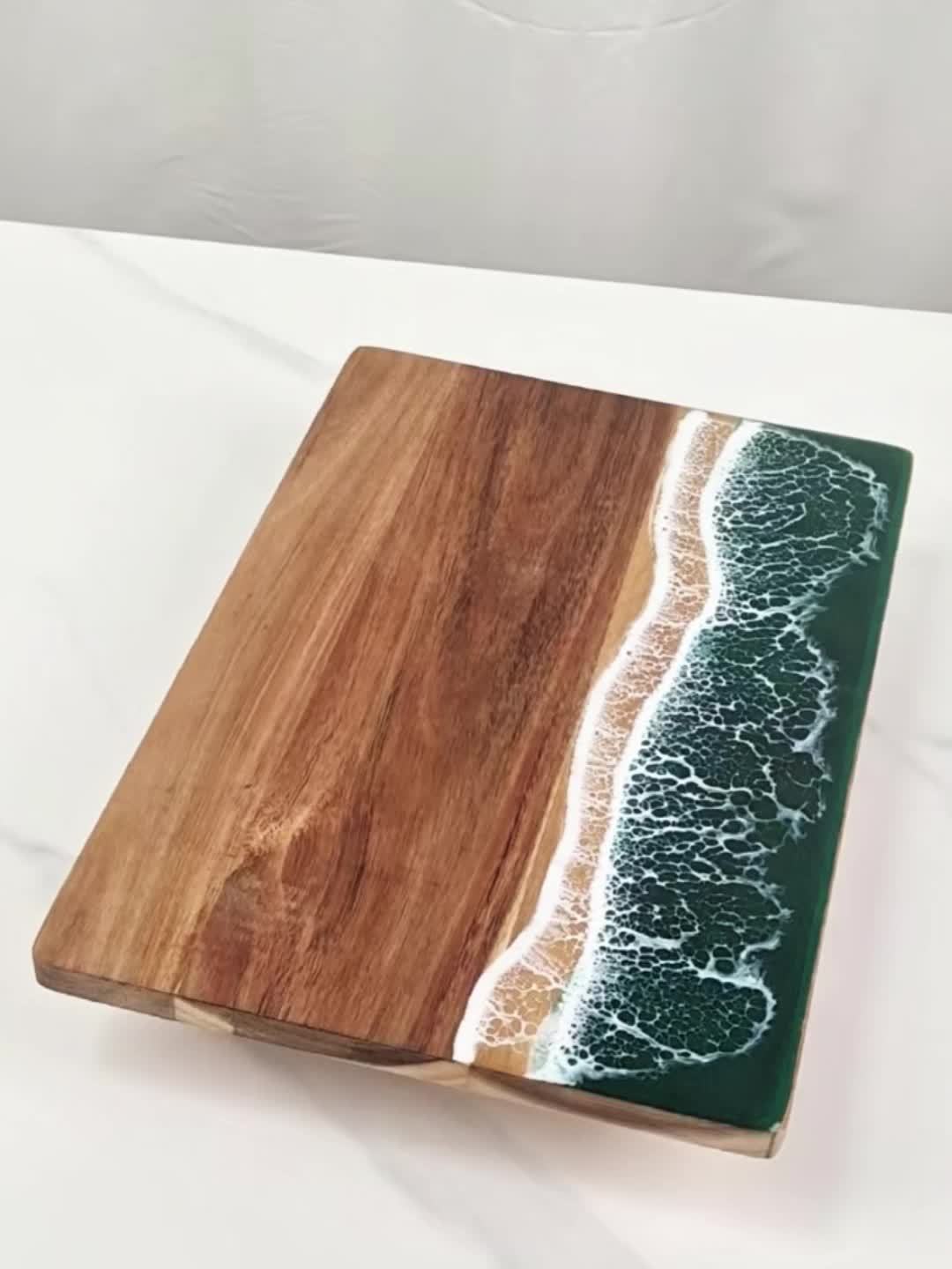 Wooden Cutting Board with Ocean Resin – Charcuterie and Cheese Platter