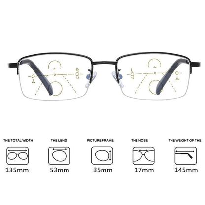 Dual-Use Reading Glasses with Titanium Frame for Distance and Near Vision