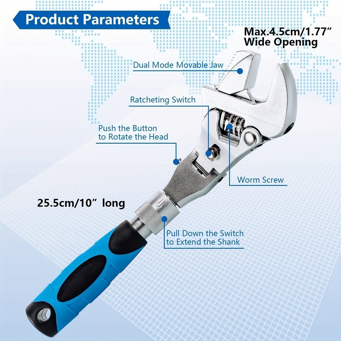 Versatile 5-in-1 Extendable Wrench with 180° Pivoting Head