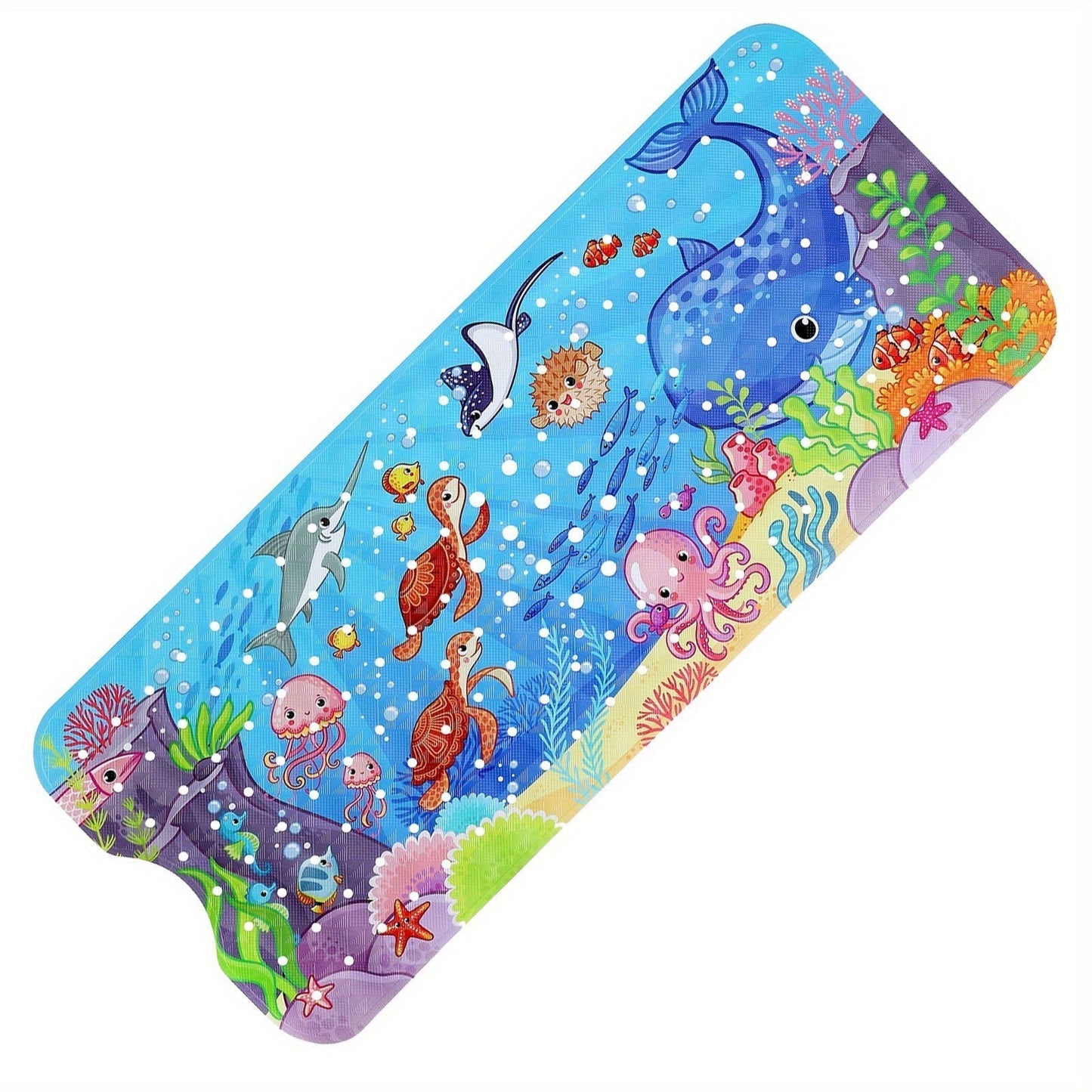 Non-Slip Bathtub Mat with Colorful Ocean Design and Suction Cups - Washable