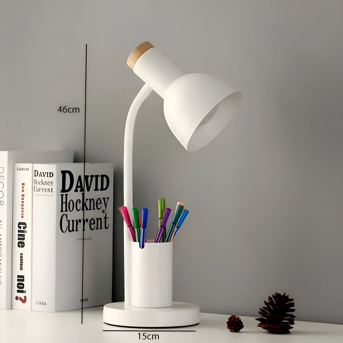 LED Desk Lamp with Pen Holder | 3 Color Lighting Options | Iron and Marble Design