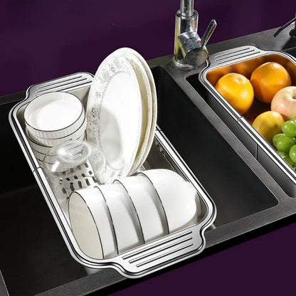 Adjustable Stainless Steel Telescopic Strainer for Sink & Fruit - Draining Functions