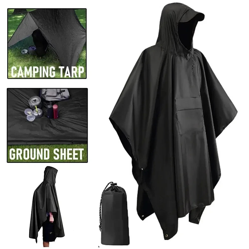 3-in-1 Waterproof Outdoor Poncho with Hood | Tarp & Bivvy 220x140 cm