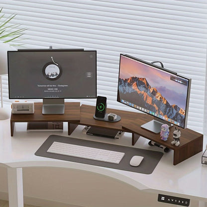Adjustable Dual Monitor Stand with Laptop Tray and Workspace Organizer