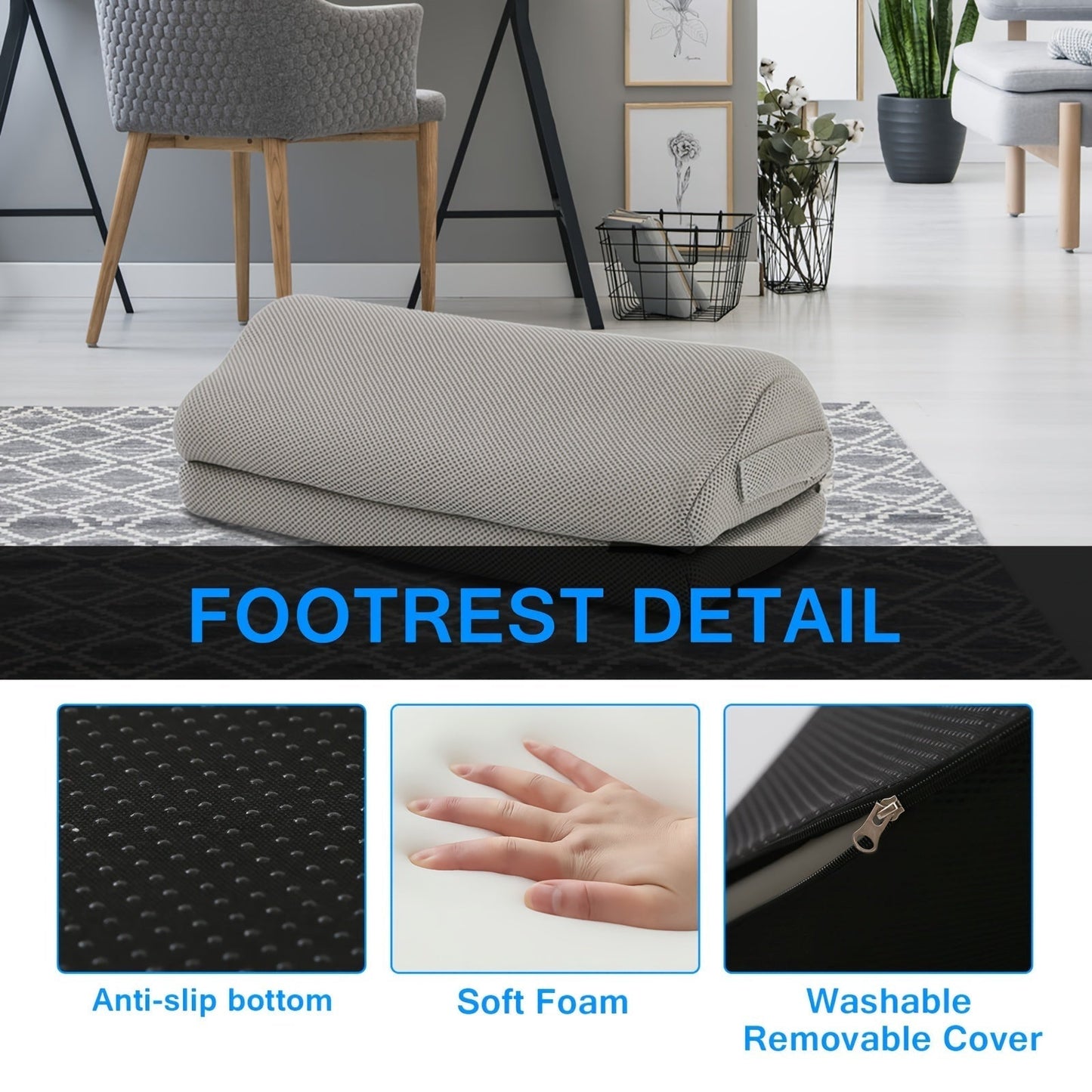 Adjustable Non-Slip Footrest with Memory Foam for Ergonomic Support