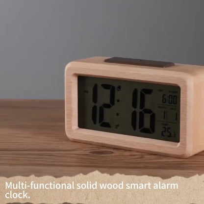 Alarm Clock with Wooden Design – Calendar and Temperature Indicator