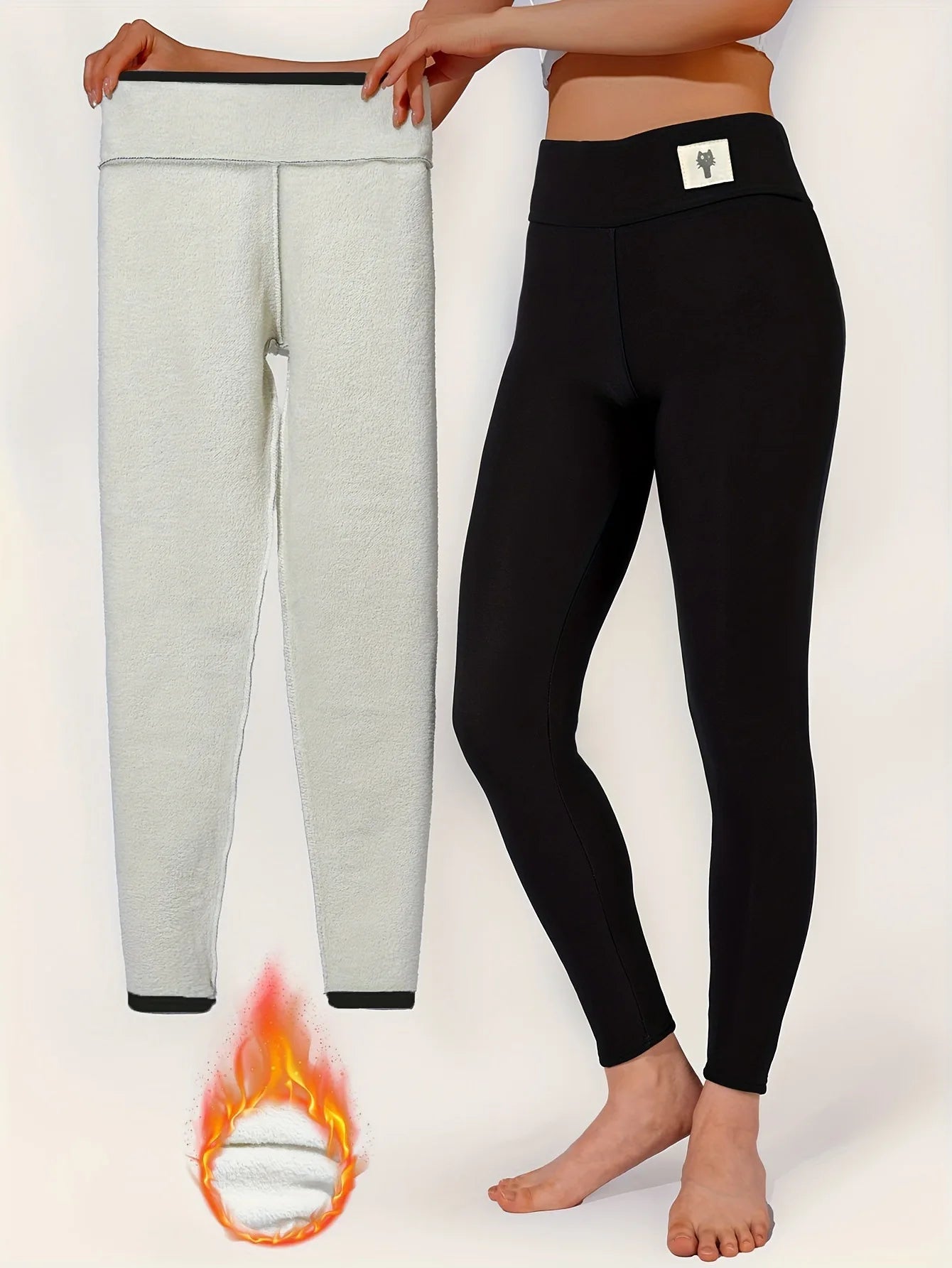 Women's Thermal Leggings with Lamb Cashmere Lining - High Waist & Shaping Design