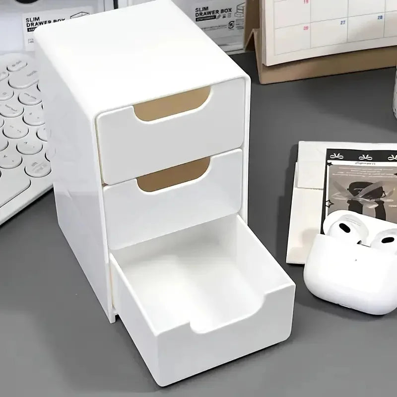 3-Tier Cosmetic Storage Organizer | Plastic Drawer Box | Jewelry and Office Supply Organizer