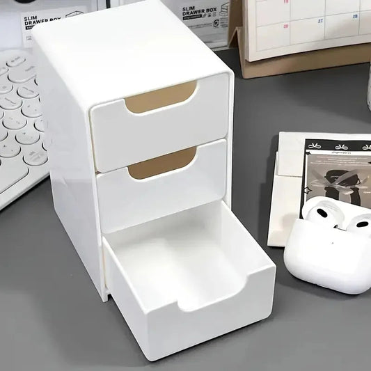 3-Tier Cosmetic Storage Organizer | Plastic Drawer Box | Jewelry and Office Supply Organizer