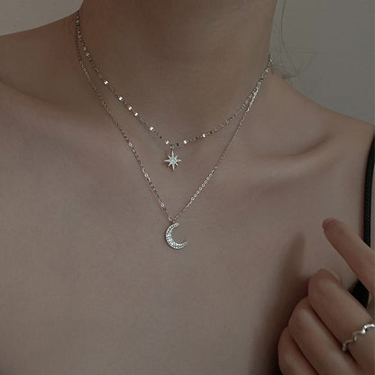 Double Moon Necklace in Light Silver